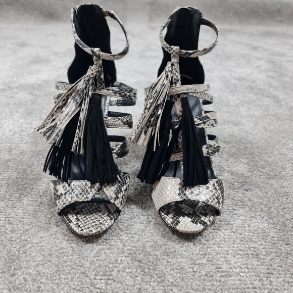 Next Black White Snake Print Stiletto Heels Strappy Shoes UK 7 EU 41 Back Zip - Picture 3 of 7